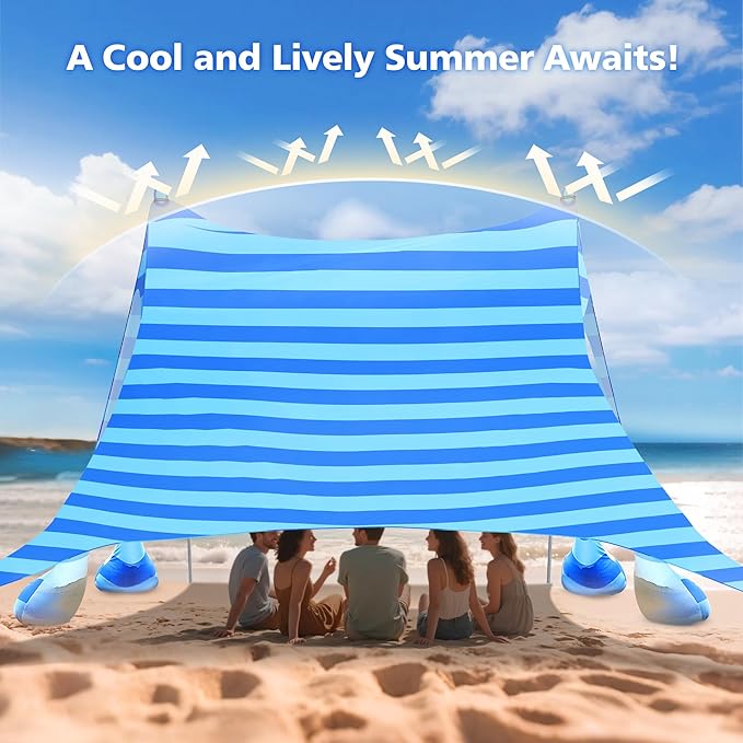 2PM SPORTS Beach Tent Canopy with UPF50+ UV Protection, Outdoor Large Beach Sun Shade Shelter for