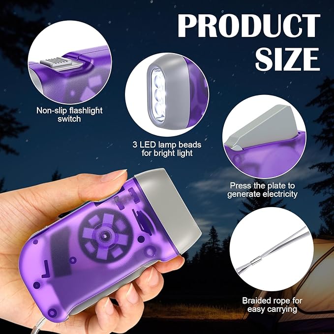 Mudder 24 Pieces Hand Crank Flashlight with LED Self Powered Charging Torch Dynamo for Camping
