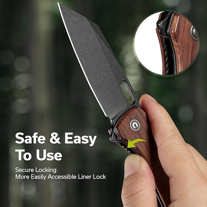 CIVIVI Nugz Folding Pocket Knife for EDC, 3.17" 14C28N Reverse Tanto Blade Wood Handle Flipper