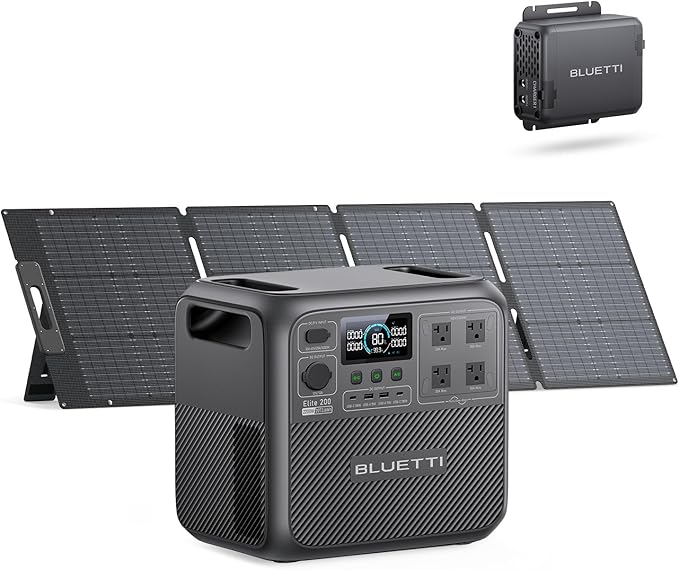BLUETTI Elite 200 V2 Solar Generator with 200W Panel and Charger 1 (Ships Separately), 2073.6Wh