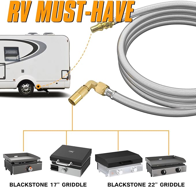 12FT RV Quick Connect Propane Hose, Propane Quick Connect Hose for RV to Gas Grill, Compatible with