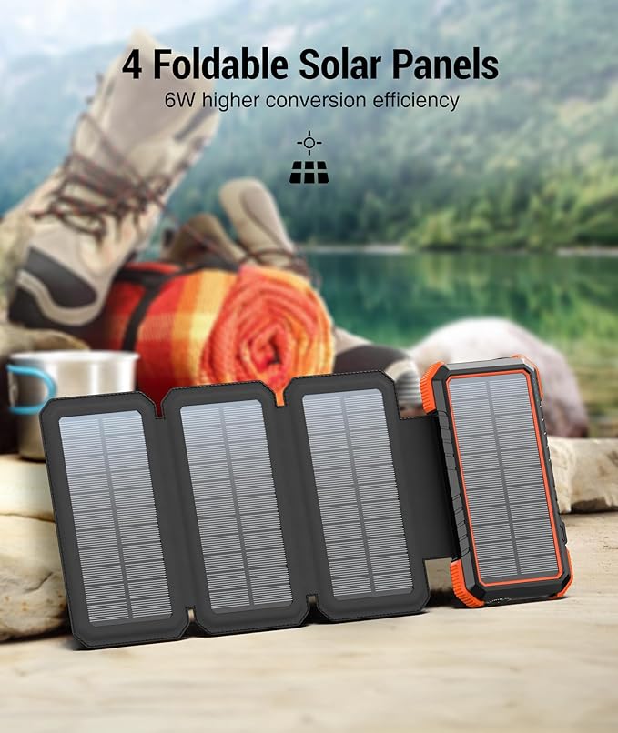 BLAVOR Solar Charger Power Bank, PD 18W Fast Charging 20000mAh Battery Pack with 4 Foldable Panels
