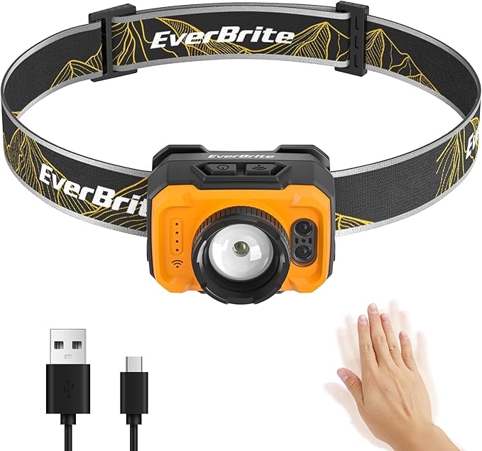 EverBrite 600 Lumen Headlamp, Rechargeable Headlight with 4 Modes, Super Bright Head Lamp with