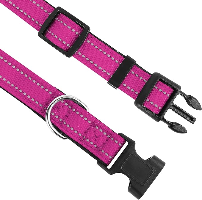 Reflective Dog Collar, Adjustable Soft Neoprene Padded Nylon Pet Collars with Buckle for Small