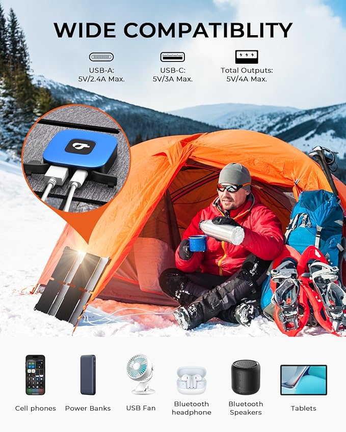 [Upgraded] BigBlue Ultra-Light Portable 25W Solar Panel Charger with USB-A and USB-C Ports, 0.84