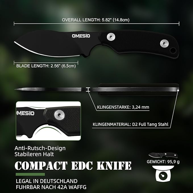 Omesio Neck Knife, 5.82" Small Fixed Blade Tactical Knife, Compact Full Tang EDC Neck Knife with