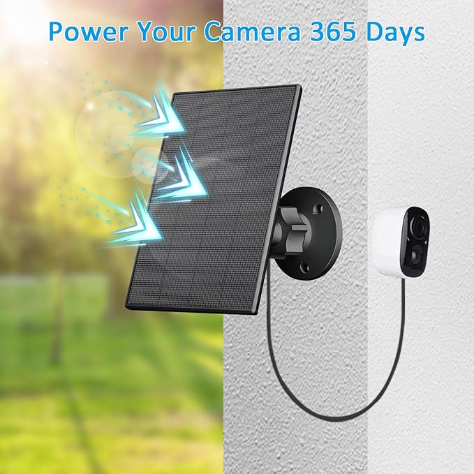 2W Solar Panel for Security Camera Outdoor, USB/USB-C Charger with IP65 Waterproof, 360° Adjustable