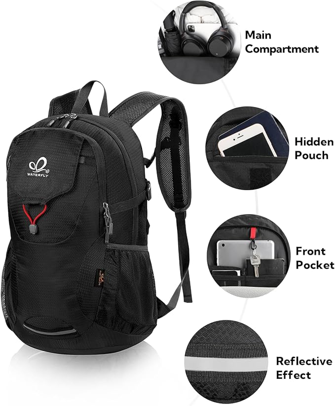 WATERFLY Lightweight Packable Hiking Backpack: 30L Foldable Travel Daypack Ultralight Camping Day