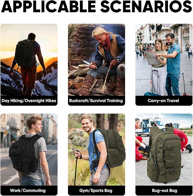 35L Tactical Backpack for Men, MOLLE Military Bug Out Bag, Waterproof Rucksack for Hiking with