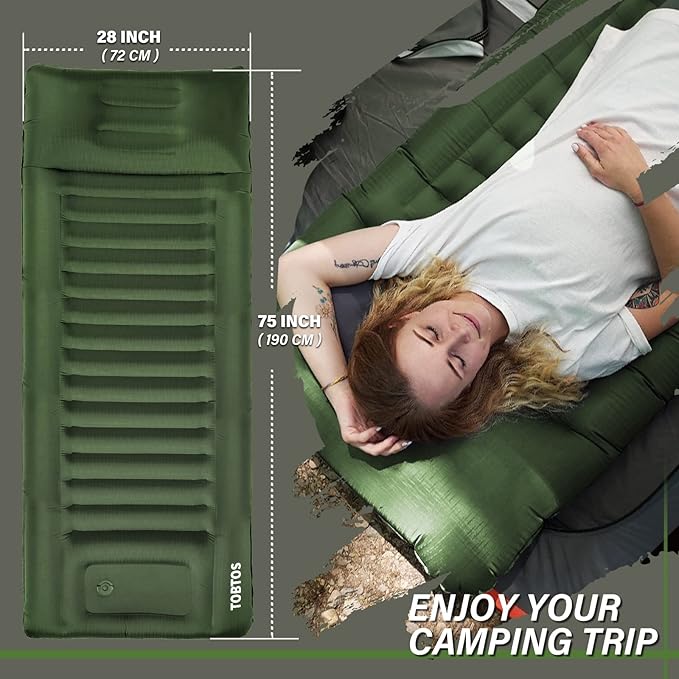 TOBTOS Inflatable Camping Sleeping Pad with Pillow, Thick 6 Inch Ultralight Sleeping Pad with