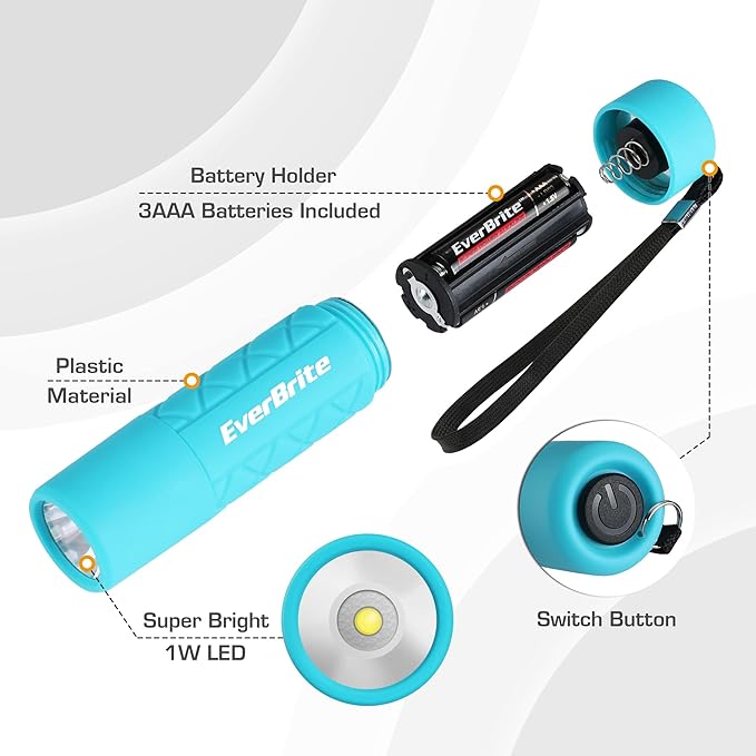 EverBrite 6-Pack Mini Flashlight Set, Small Multicolor Flashlights with Lanyard, 1W Led for
