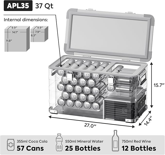 ICECO APL35 Dual Zone 12V Refrigerator, 35 Liters Light Duty Aluminum Portable Fridge, SECOP Nano