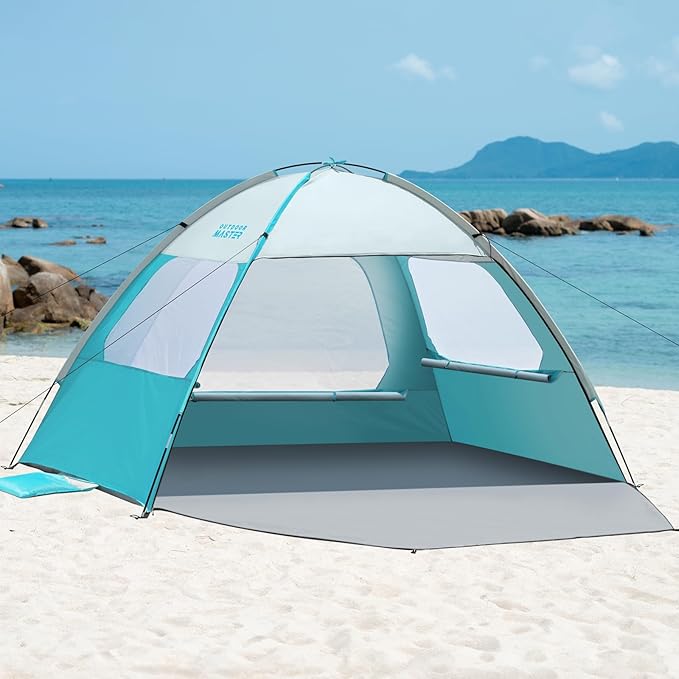 OutdoorMaster Beach Tent for 3/4 Person - Easy Setup Sun Shade Shelter, Portable Beach Shade Sun