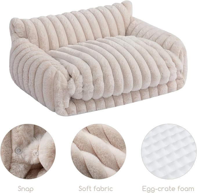 Hollypet Cat Bed Fluffy Plush Mutifuctional Double-Layer Soft Pet Couch Orthopedic Sofa Nest Beds