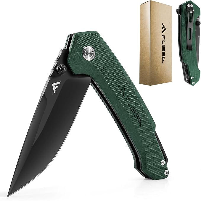 FLISSA Pocket Folding Knife, 3.2??D2 Blade G10 Handle EDC Knife with Pocket Clip Liner Lock for