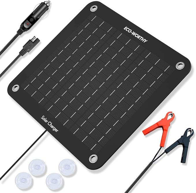 ECO-WORTHY 10W Solar Car Battery Charger Maintainer 12V Waterproof Portable Solar Trickle Charger