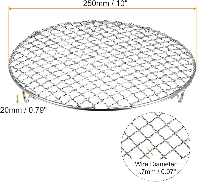 HARFINGTON Round Cooking Rack 10-inch 201 Stainless Steel Cross Wire Barbecue Grill Net with 20mm