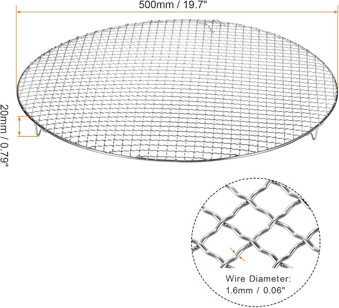 HARFINGTON Round Cooking Rack 19.7-inch Stainless Steel Cross Wire Barbecue Grill Net with 20mm