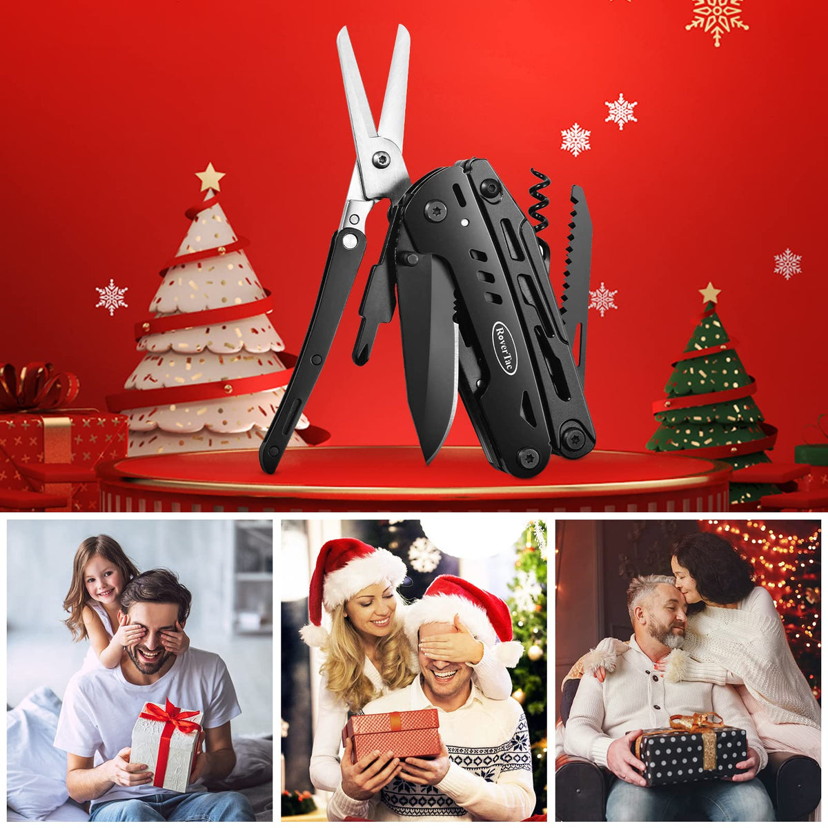 RoverTac 18-in-1 Multitool Pocket Knife with Pliers, Saw, Corkscrew & Detachable Scissors, Multi