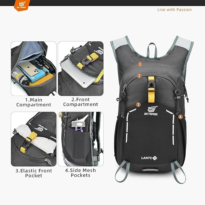 SKYSPER Small Hiking Backpack - 25L Travel Daypack Lightweight Bag Water Resistant Hiking Backpacks