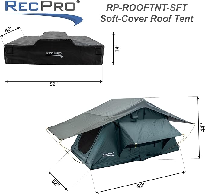 RecPro Soft Rooftop Tent with Mattress Pad | Extendable Ladder | Ventilation & Airflow | Weather