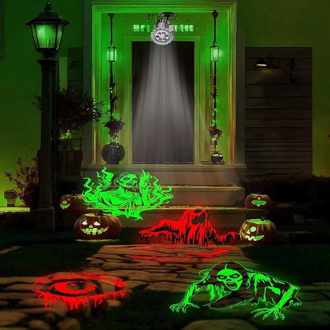Halloween Projector Lights Outdoor - LED Rotating Skull & Ghost Projection Light, Waterproof