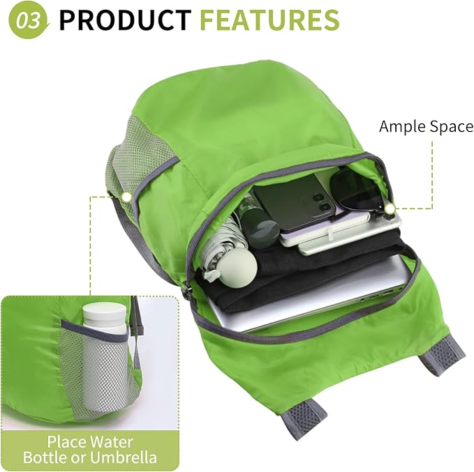 20L Ultra Hiking-Daypack Lightweight Foldable Travel Packable Backpack for Camping Cycling