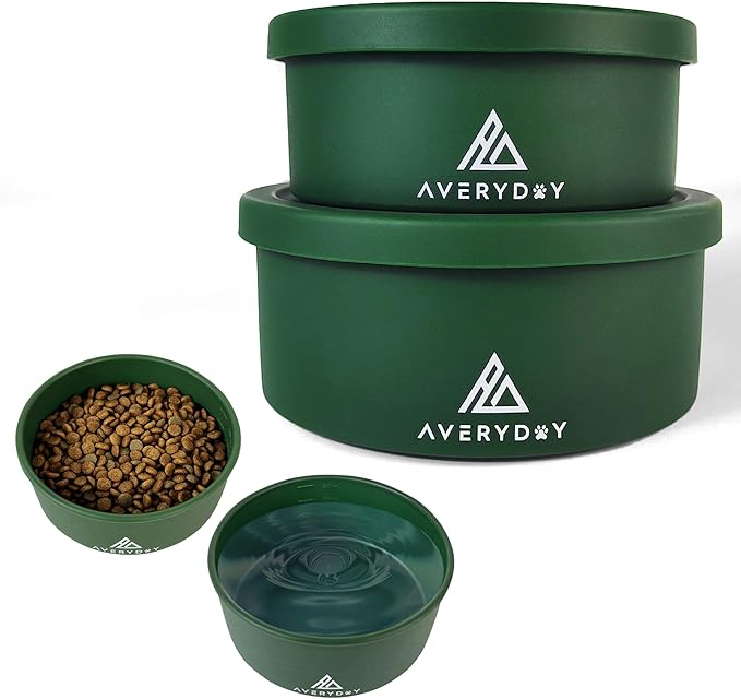 AVERYDAY 30 Oz Travel Dog Bowls with Lids, 2-in-1 Portable Pet Bowls for Food and Water, Leakproof