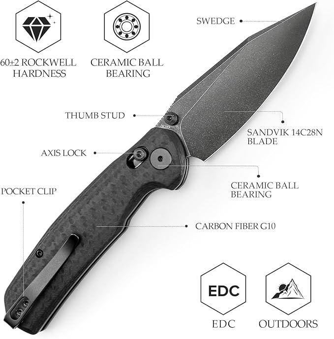 Crossbar Lock Folding Knives, 3.34??14C28N EDC Knife for Men, Pocket Knife with Clip,Thumb