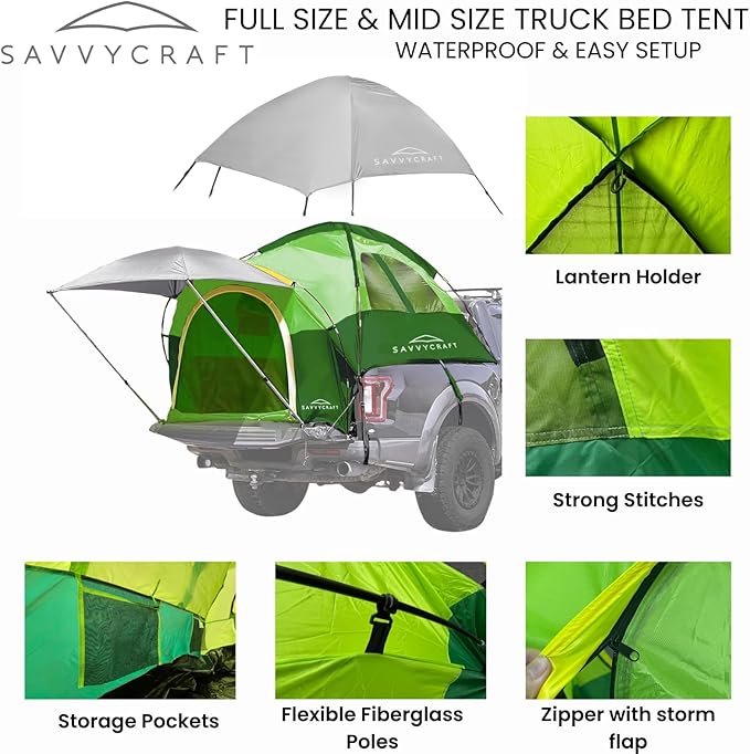 Savvycraft Pickup Truck Tent for Full Size and Mid Size Truck Short Bed and Long Bed, Waterproof
