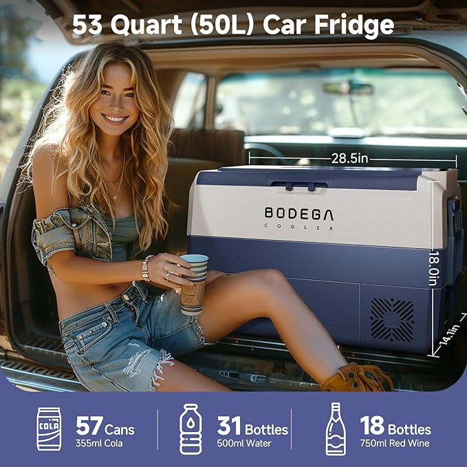 BODEGACOOLER 12 Volt Car Refrigerator,53Quart RV Fridge APP Control, Portable Car Freezer, (50L)