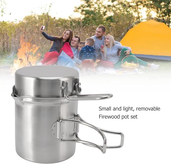 Camping Cookware Set, Stainless Steel Outdoor Wood Stove Cooking Pot Set for Outdoor Backpacking