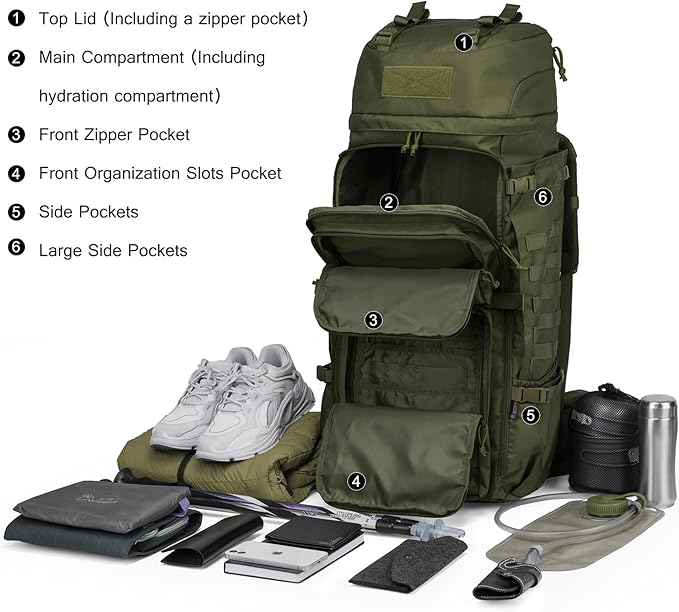 Mardingtop 75L Molle Hiking Internal Frame Backpacks with Rain Cover for