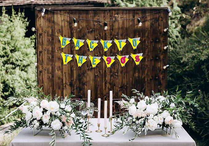 Back to the 90s Neon Banner - Funny Throwback 90's and 80's Theme Party Decoration, Favors &