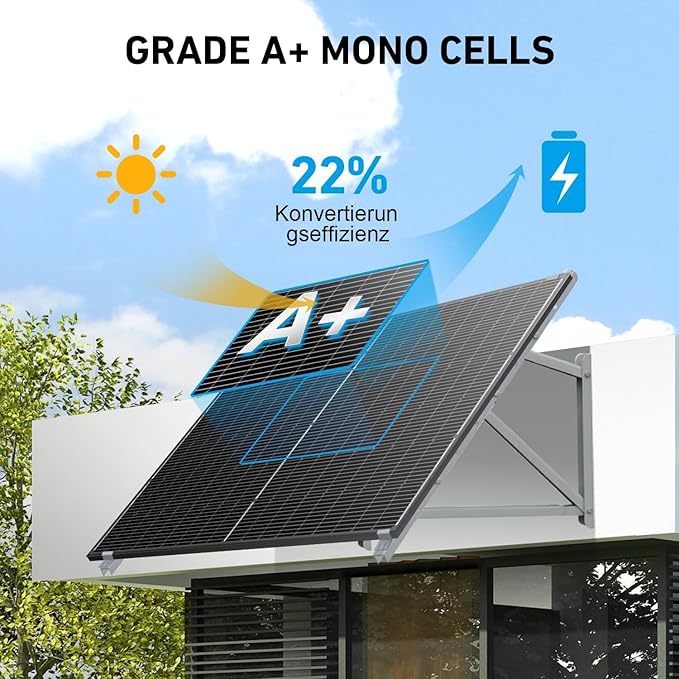 DOKIO 800W (2×400W) Mono Solar Panels 12/24V, 3 m Leads per Panel for Garden/Yard - Home/Backyard