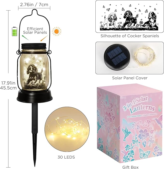 Cocker Spaniel Dog Gifts for Women/Men Cocker Spaniel Solar Lanterns Birthday Dog Lovers Lantern