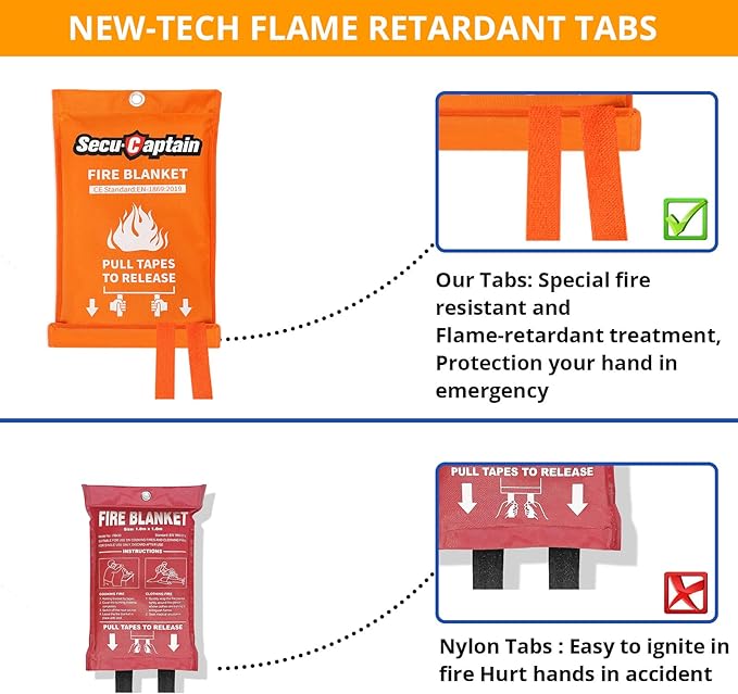 SecuCaptain Emergency Fire Blanket for Home and Kitchen - 4 Pack 40"x40" Flame Supppression