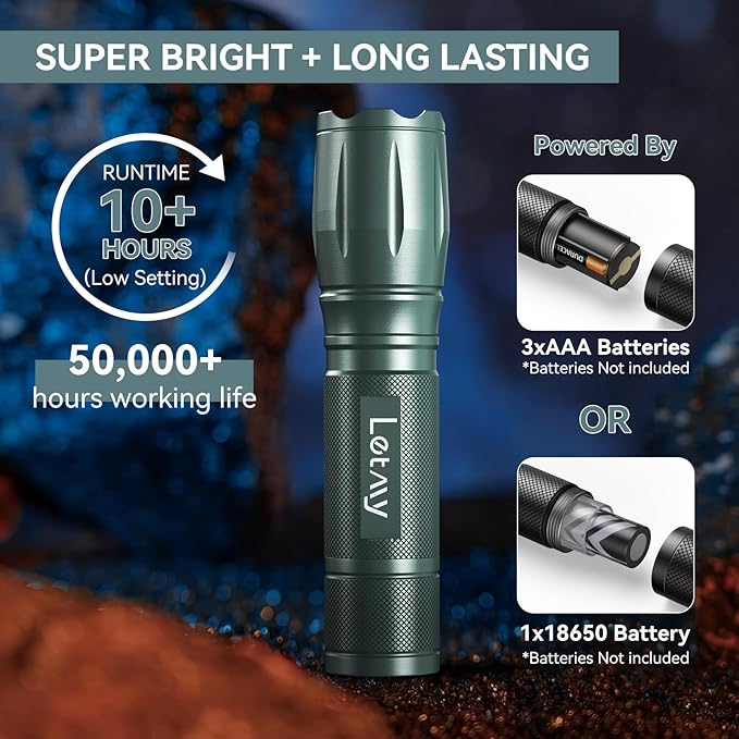 LETMY Tactical Flashlight - 2 Pack Bright Military Grade LED Flashlights High Lumens - Portable