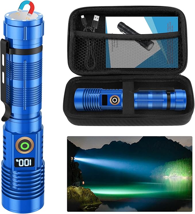 Rechargeable Flashlight High Lumens- Super Bright Magnetic Flash Light with Power Digital Display
