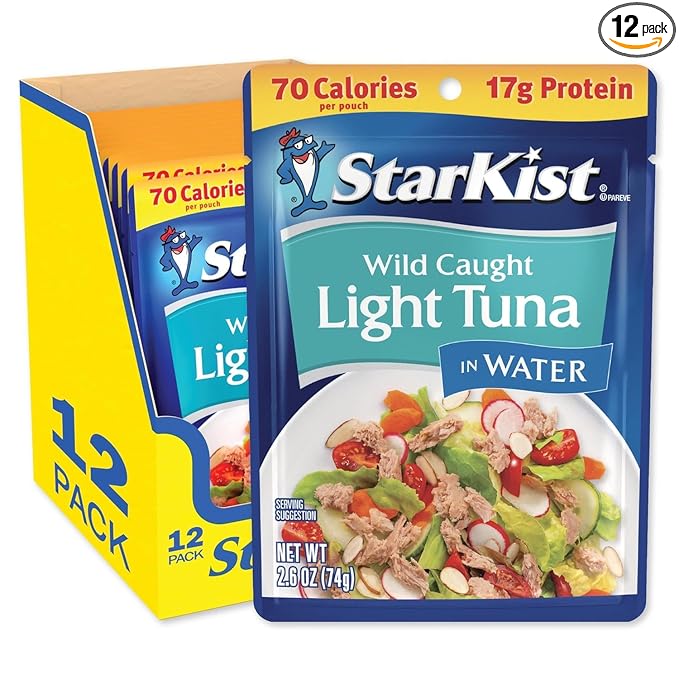 StarKist Chunk Light Tuna in Water, 2.6 oz Pouch (12 Pack) Ready to Eat Wild Caught Tuna, 17g