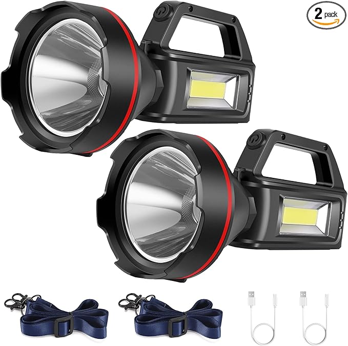 Rechargeable Spotlight Flashlight, High Lumens Handheld Spotlight,LED Searchlight with Shoulder