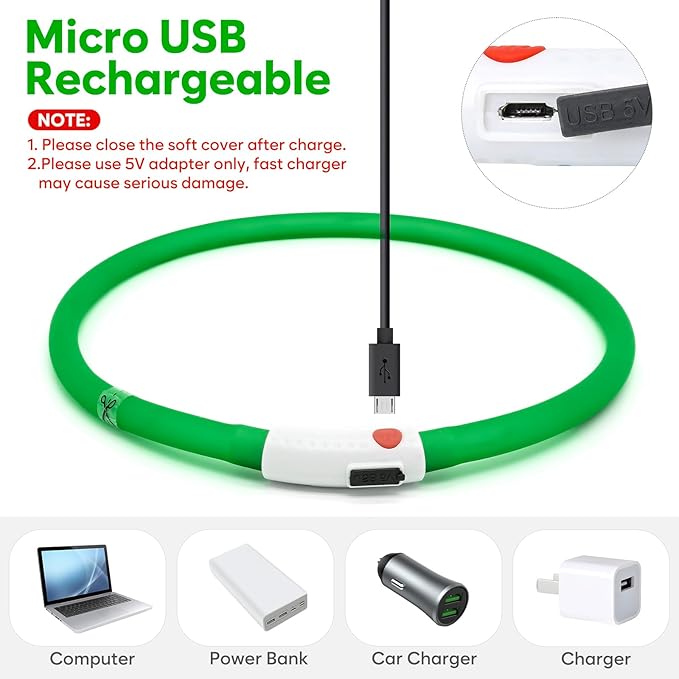 LED Dog Collar - HIGO Light Up Dog Collars Glow in The Dark, USB Rechargeable LED Dog Necklace