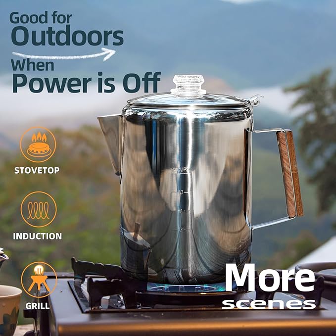 MEREZA Camping Percolator Coffee Pot 12 Cup Stove Top Coffee Percolator Non Electric Coffee Maker