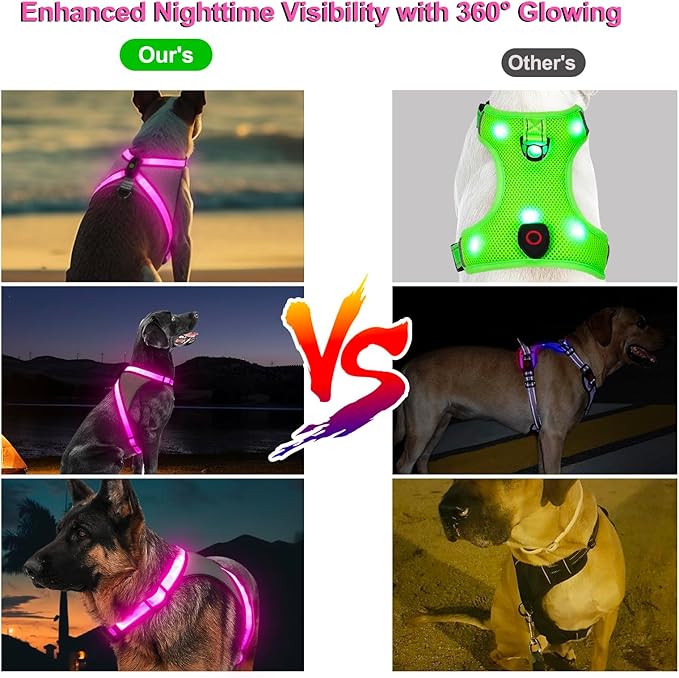 Visinite LED Dog Harness, USB Rechargeable Light Up Dog Vest, 2 Illuminate Modes Glow in The Dark