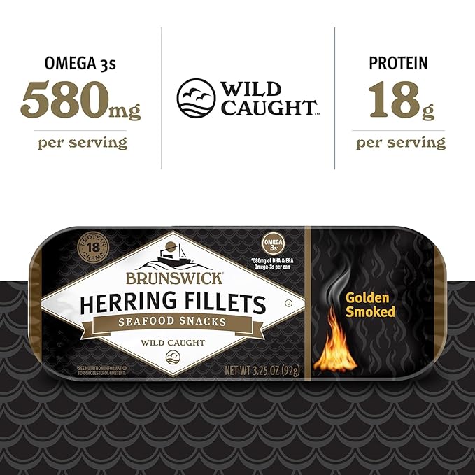 Brunswick Golden Smoked Herring Fillets, 3.25 oz Can (Pack of 12) - 18g Protein per Serving