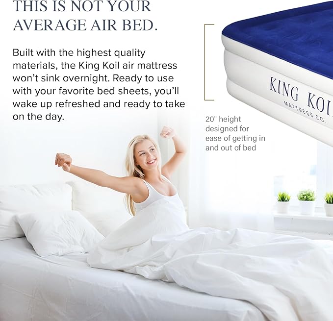 King Koil Luxury Twin Air Mattress with Built-in Pillow Top & Integrated High-Speed Patented Pump