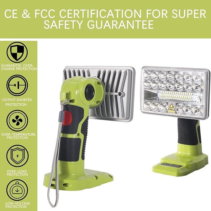 YEX-BUR Cordless LED Work Light for Ryobi 18v Battery, 18W 2000LM Power LED Spotlight Handheld