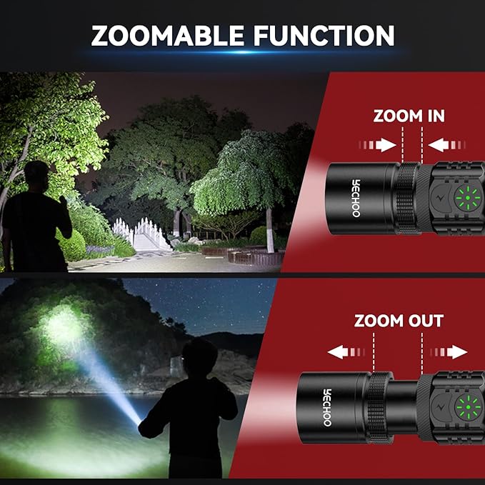 Rechargeable Flashlights 2 Pack, RECHOO High Lumens LED Tactical Flashlight with Double Switch