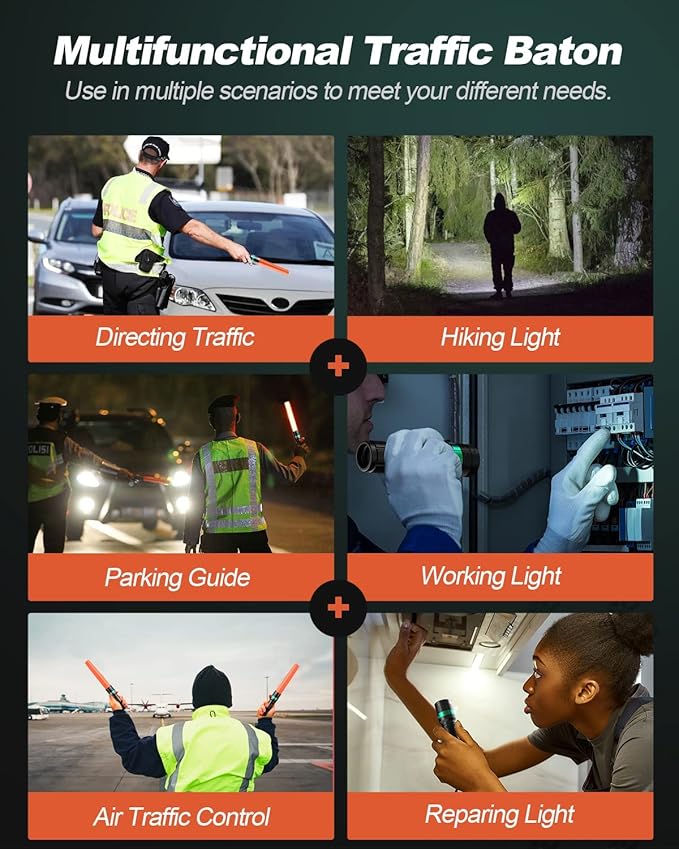 RoadHero 2 Pack Traffic Wand,11 Inch Flashlight Led Traffic Control Baton, Small Orange Safety