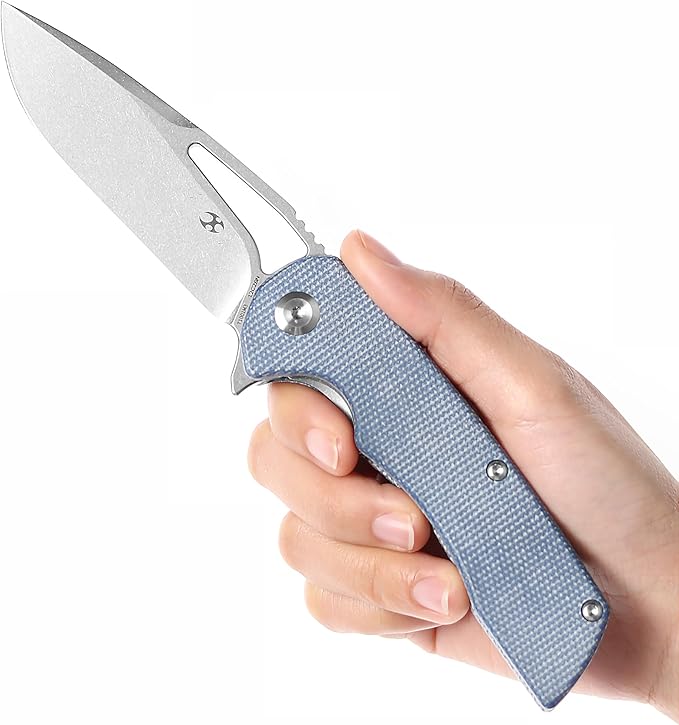 KANSEPT Kryo Pocket Knife 8.08in Folding Knives with 3.58in12C28N Steel Drop Point Blade and Blue